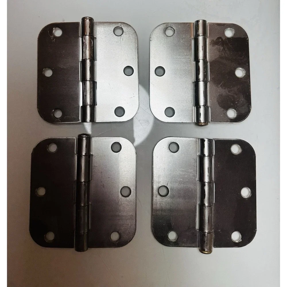 4-Count Brushed Nickel Door Hinges, 3.5 Inch Rounded Hardware without Screws